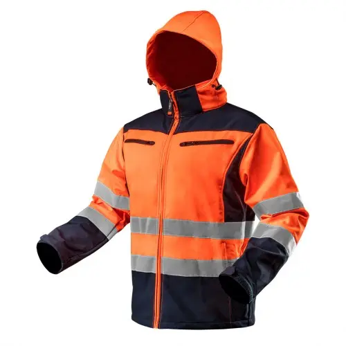 Pracovná bunda reflexná, softshell s kapucňou oranžová NEO