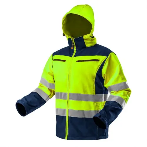 Pracovná bunda reflexná, softshell s kapucňou žltá NEO